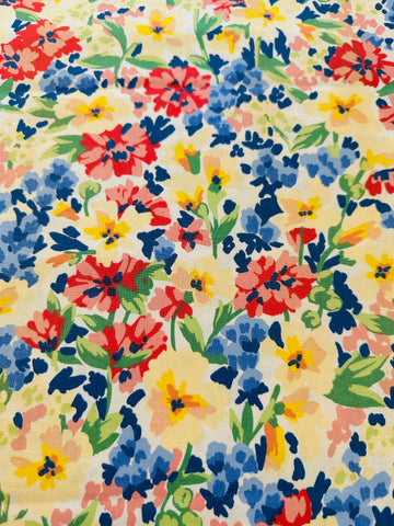 Vintage Fabric 1980s Bloomcraft Drapery Cotton Magnificent Bright Floral 124cm Wide
