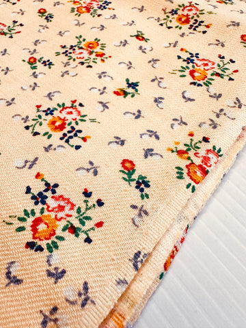 Vintage Fabric 1950s Bright Small Floral on Pale Apricot Brushed Cotton Twill Quality 76cm Wide