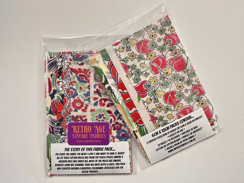 6cm x 12cm Fabric Pack - 10 Pieces - Mid-Century Cottons - Reds Greens