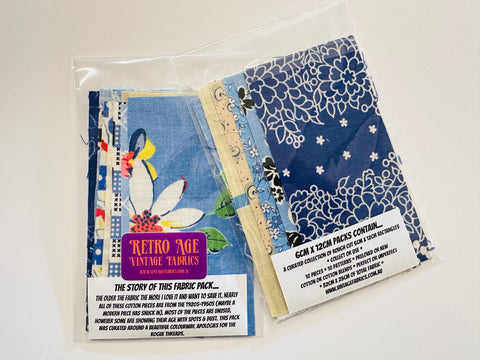 6cm x 12cm Fabric Pack - 10 Pieces - Mid-Century Cottons - Blues