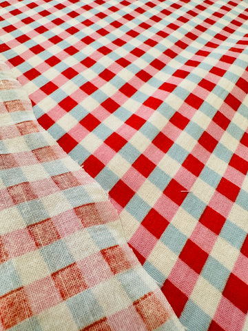 Vintage Fabric Sheeting Cotton 1999 Rosali in Blue Pink Gingham Cath Kidston Ikea 75cm Wide