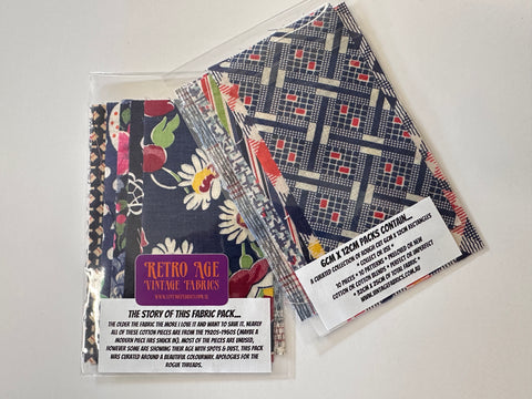 6cm x 12cm Fabric Pack - 10 Pieces - Mid-Century Cottons  - Blues