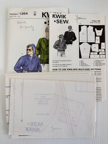 MENS HOODIE SWEATER SHIRT: Vintage Sewing Pattern Kwik Sew 1984 Sz S-XL *1364