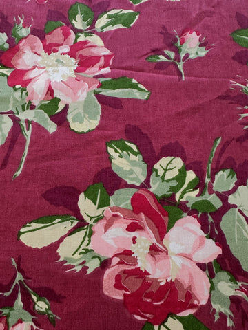 Modern Fabric Laura Ashley Cotton Blend Sheeting 2000s+ Roses on Plum 50cm Wide