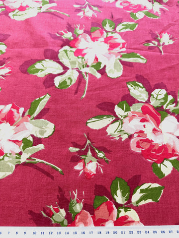 Modern Fabric Laura Ashley Cotton Blend Sheeting 2000s+ Roses on Plum 50cm Wide