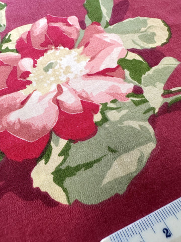 Modern Fabric Laura Ashley Cotton Blend Sheeting 2000s+ Roses on Plum 50cm Wide