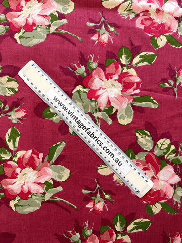 Modern Fabric Laura Ashley Cotton Blend Sheeting 2000s+ Roses on Plum 50cm Wide