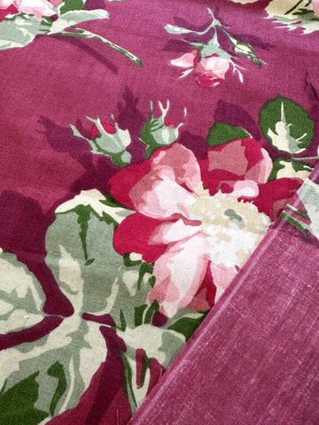 Modern Fabric Laura Ashley Cotton Blend Sheeting 2000s+ Roses on Plum 50cm Wide