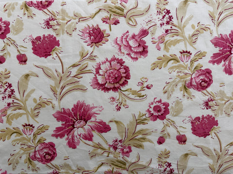REMNANT Modern Fabric Laura Ashley Cotton Blend Sheeting 2000s+ Pink Floral Carnations Green Leaves 48cm x 33cm