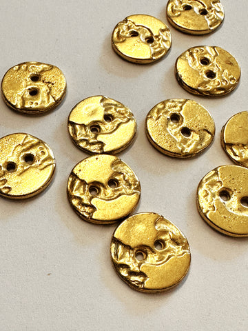 TWO SETS LEFT: Vintage Buttons 1970s Pressed Metalised Plastic? Brutalist Gold Tone 23mm x 5