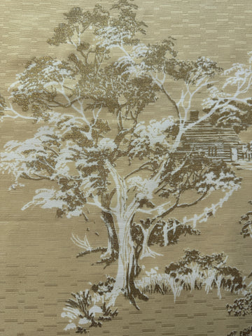 FOUR FAT QUARTERS LEFT : Vintage Fabric 1950s Antique Satin Drapery Rayon Tree w/ Gold Print Blend 50cm x 48cm