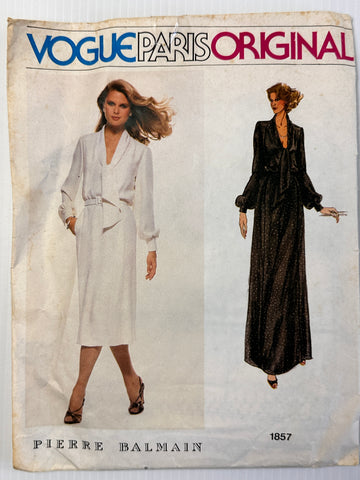 PIERRE BALMAIN DRESS: Vintage Vogue Paris Original 1980s Sz 10 Complete *1857