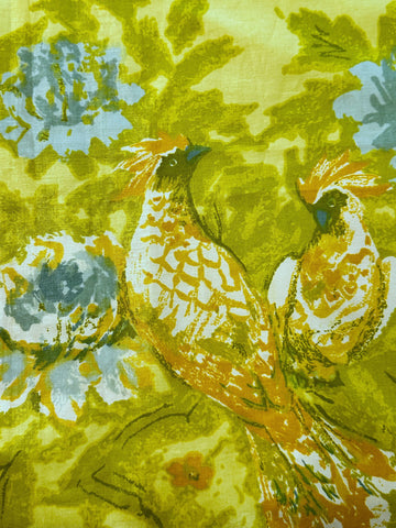 ONE REMNANT ONLY : Vintage Fabric Birds in Boughs Made in England Drapery Cotton Chintz 74cm x 67cm