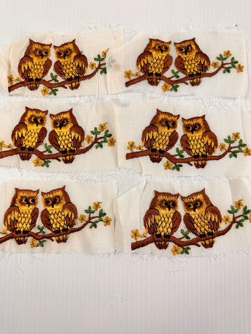 ONE SET ONLY: Vintage Retro 1970s Pair of Owls Iron On? Applique? Super Cute