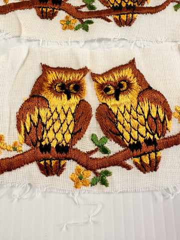 ONE SET ONLY: Vintage Retro 1970s Pair of Owls Iron On? Applique? Super Cute