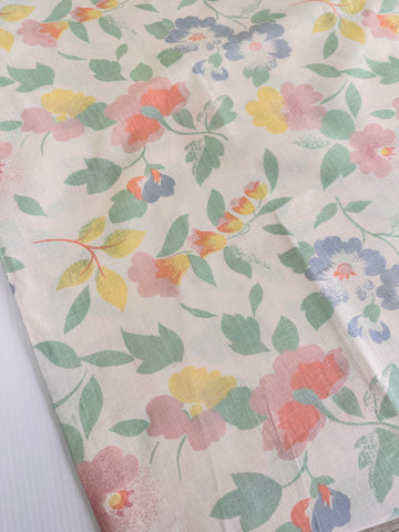 2m LEFT: Vintage Fabric Cotton Sheeting 1980s Pastel Flowers on White 150cm Wide