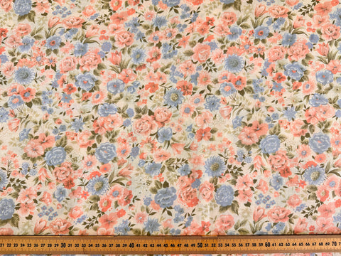 2m LEFT: Vintage Fabric Cotton Sheeting 1980s Country Floral Unused 200cm Wide