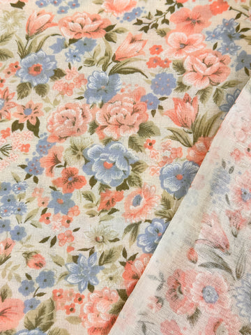2m LEFT: Vintage Fabric Cotton Sheeting 1980s Country Floral Unused 200cm Wide
