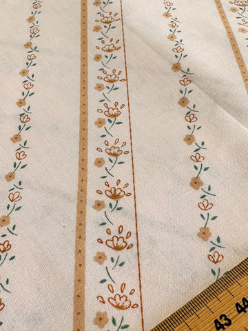 2m LEFT: Vintage Fabric Cotton Sheeting 1980s Small Flowers on Pale Coffee Unused 156cm Wide