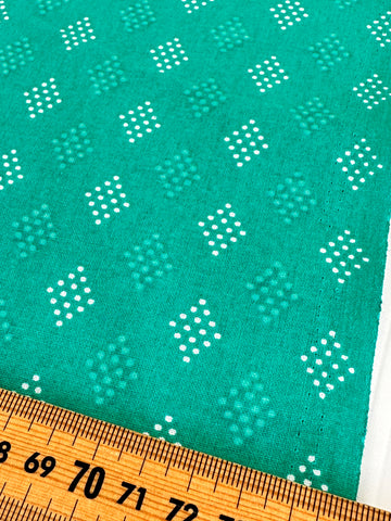 LESS THAN 1m LEFT: Modern Fabric Quilt Cotton Spotted Diamonds on Green 112cm Wide
