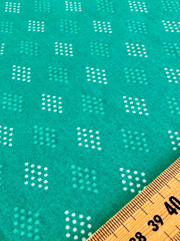 LESS THAN 1m LEFT: Modern Fabric Quilt Cotton Spotted Diamonds on Green 112cm Wide