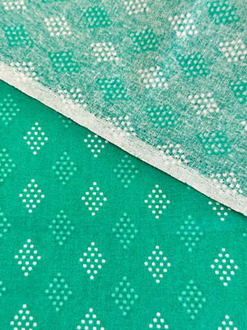 LESS THAN 1m LEFT: Modern Fabric Quilt Cotton Spotted Diamonds on Green 112cm Wide