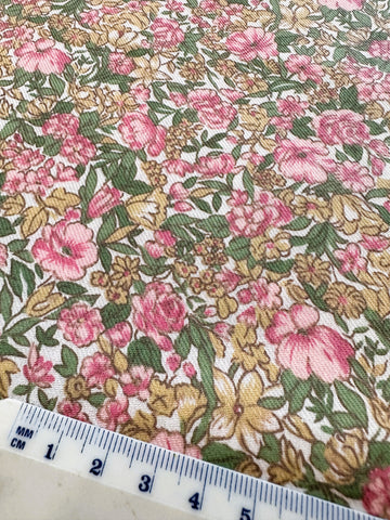 LAST PIECE Vintage Fabric 1980s Pinks Greens Floral Cotton Blend Twill Weave 108cm x 50cm