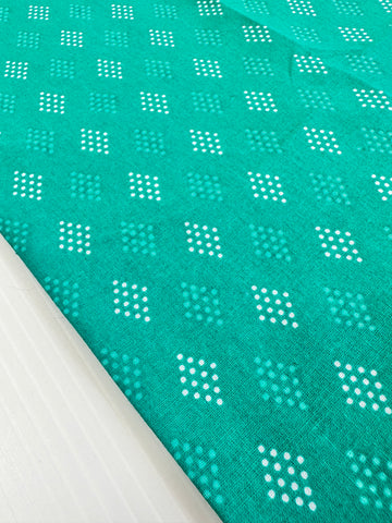 LESS THAN 1m LEFT: Modern Fabric Quilt Cotton Spotted Diamonds on Green 112cm Wide
