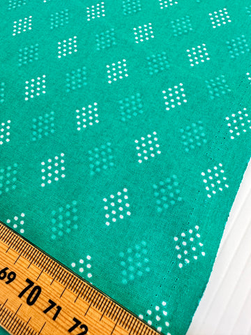 LESS THAN 1m LEFT: Modern Fabric Quilt Cotton Spotted Diamonds on Green 112cm Wide