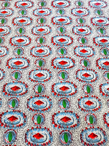 Vintage Fabric Light Weight Crispy Cotton 50s 60s Jewel Colours Cameos Black Squiggle 88cm Wide