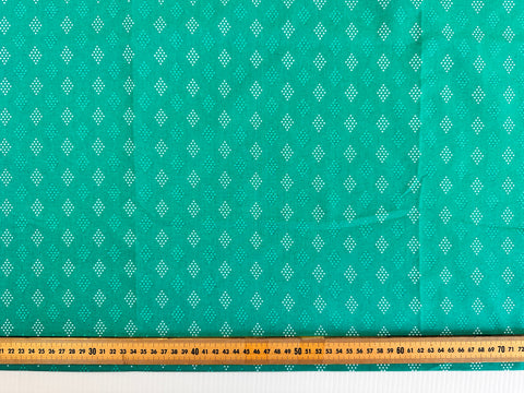 LESS THAN 1m LEFT: Modern Fabric Quilt Cotton Spotted Diamonds on Green 112cm Wide