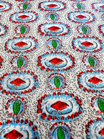 Vintage Fabric Light Weight Crispy Cotton 50s 60s Jewel Colours Cameos Black Squiggle 88cm Wide