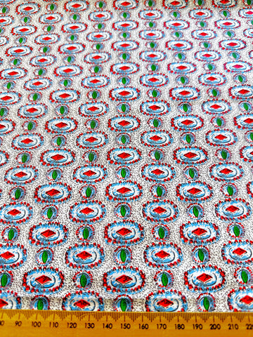 Vintage Fabric Light Weight Crispy Cotton 50s 60s Jewel Colours Cameos Black Squiggle 88cm Wide