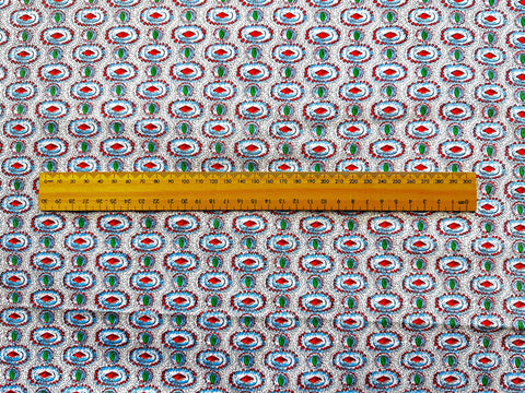 Vintage Fabric Light Weight Crispy Cotton 50s 60s Jewel Colours Cameos Black Squiggle 88cm Wide