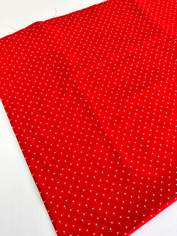 LESS THAN 1m LEFT: Modern Fabric Quilt Cotton Pink Spots on Red 112cm Wide