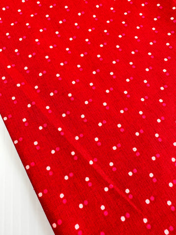 LESS THAN 1m LEFT: Modern Fabric Quilt Cotton Pink Spots on Red 112cm Wide