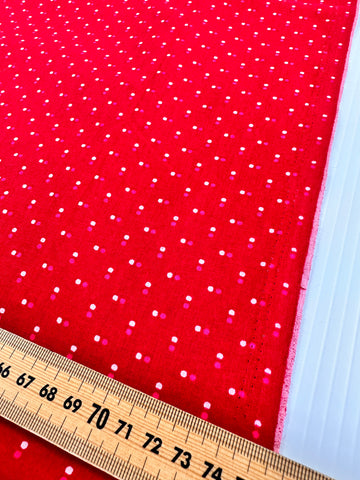 LESS THAN 1m LEFT: Modern Fabric Quilt Cotton Pink Spots on Red 112cm Wide