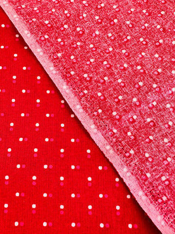 LESS THAN 1m LEFT: Modern Fabric Quilt Cotton Pink Spots on Red 112cm Wide