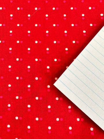 LESS THAN 1m LEFT: Modern Fabric Quilt Cotton Pink Spots on Red 112cm Wide