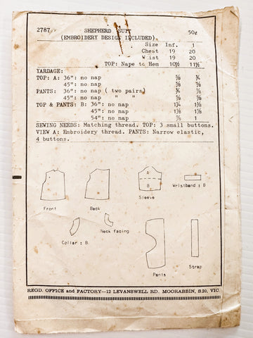 PANTS & TOP: Weigel's Baby Vintage Sewing Pattern 1950s 60s Size Infant Complete *2787