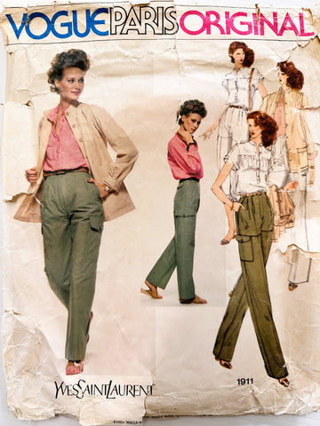 JACKET, SHIRT & PANTS: Vogue Paris Original Yves Saint Laurent Sewing Pattern c. 1978 Size 12 Bust 34 Complete *1911