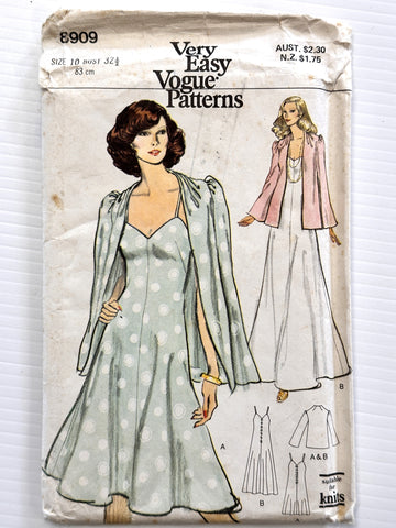 EVENING JACKET & DRESS: Very Easy Vogue Sewing Pattern c. Late 1970s Size 10 Complete FF *6068