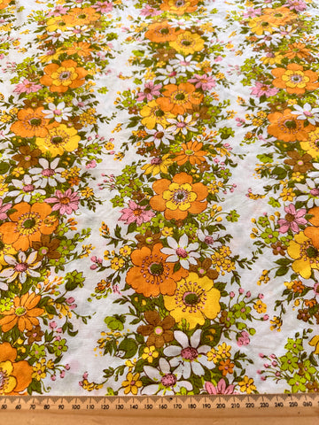 1.5m LEFT: Vintage Fabric Cotton Blend Sheeting 1970s Hippie Boho Flowers Barely Used 100cm Wide