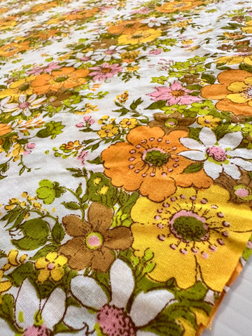 1.5m LEFT: Vintage Fabric Cotton Blend Sheeting 1970s Hippie Boho Flowers Barely Used 100cm Wide