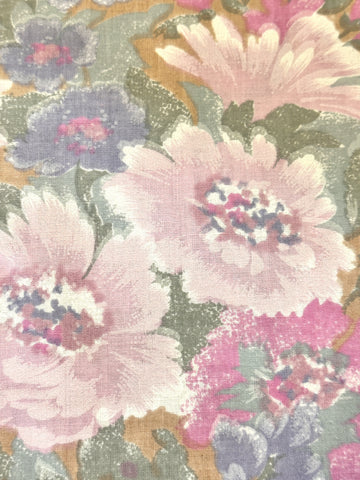 2m LEFT: Vintage Fabric Cotton Sheeting 1980s Pink Flowers Romantic Country Floral 150cm Wide