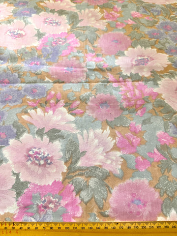 2m LEFT: Vintage Fabric Cotton Sheeting 1980s Pink Flowers Romantic Country Floral 150cm Wide