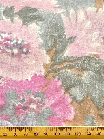 2m LEFT: Vintage Fabric Cotton Sheeting 1980s Pink Flowers Romantic Country Floral 150cm Wide