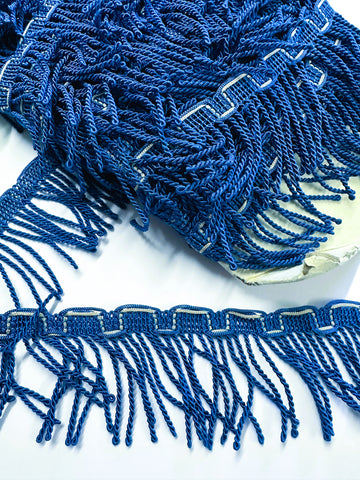 Vintage Fringe Trim Electic Blue Rayon 60s 70s 5cm Wide