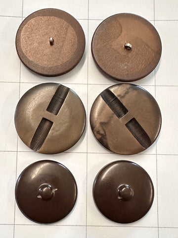 THREE PAIRS x LARGE BROWN BUTTONS: Bulk Curated Vintage Modern 30mm+ Mixed Shades Sizes Materials