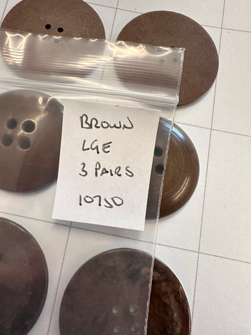 THREE PAIRS x LARGE BROWN BUTTONS: Bulk Curated Vintage Modern 30mm+ Mixed Shades Sizes Materials